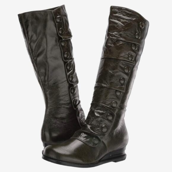 Miz Mooz 9.5 Wide Calf Boots Tall 9.5 Wedge Low Heel Boots Victorian Mid Calf - Picture 1 of 16